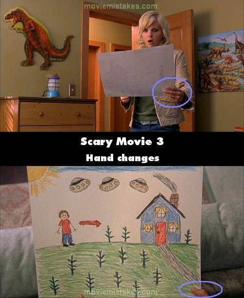 Phim Scary Movie 3, Cindy về nhà và vào phòng tìm Cody. Cô phát hiện ra bức tranh và cầm nó lên bằng tay trái. Nhưng khi chuyển cảnh gần bức vẽ, khán giả thấy cô cầm bức vẽ bằng tay phải
